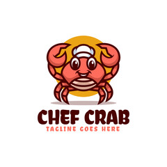 Vector Logo Illustration Chef Crab Mascot Cartoon Style.