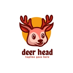 Vector Logo Illustration Deer Head Mascot Cartoon Style.