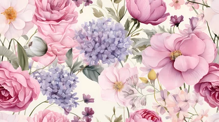 Rolgordijnen watercolor seamless pattern botanical bouquets © Asep