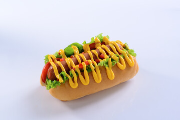 hot dog with sauce and mayonnaise is delicious fast food