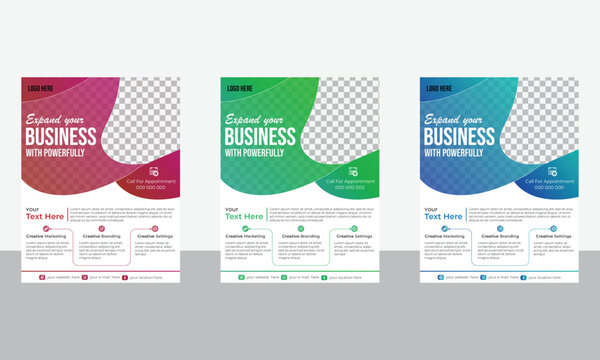 Vector template business flyer set with organic shapes and purple,green and blue color.Best for advertisement.