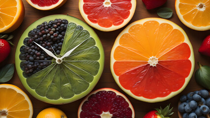 Fototapeta premium fruits clock health concept IA