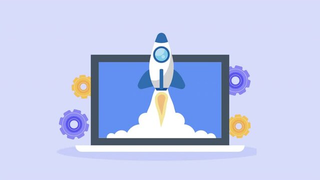 laptop computer portable with rocket animation