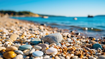 Fototapeta na wymiar pebbles on the beach in summer