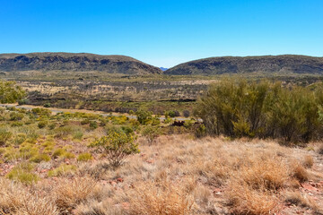 Fototapeta na wymiar Panoramic view of Kata Tjuta / Mount Olga area and the Western Desert.