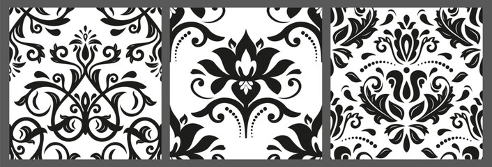 Set of classic seamless vector black and white patterns. Collection of orient ornaments. Classic vintage backgrounds. Orient patterns