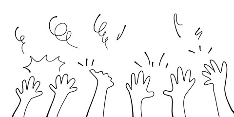 Hand drawn of hands clapping ovation. applause. doodle hands up. isolated on white background. vector illustration