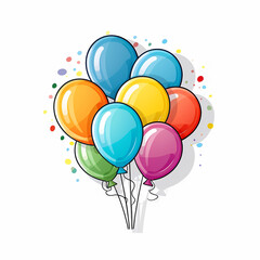 birthday sticker with colorful balloons on white isolated background