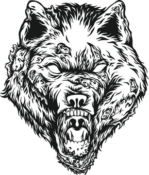 Nightmares dark angry werewolf zombie silhouette. vector illustrations for your work logo, merchandise t-shirt, stickers and label designs, poster, greeting cards advertising business company
