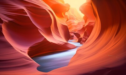 Beautiful Antelope Canyon, smooth lines, ray of lights, colorful wall, smooth shadows, nature background, AI Generative