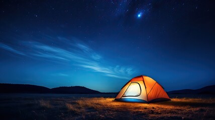 Lonely tent under the starry sky, generative ai