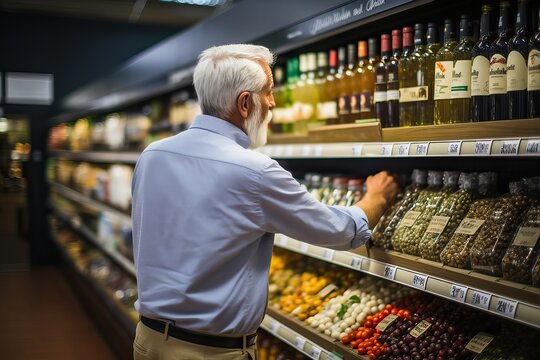 man grocery shopping in a supermarket, generative ai
