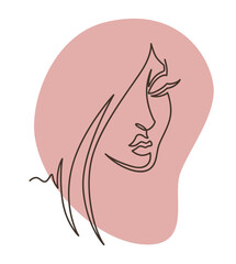 Woman face, portrait of lady with long hair vector