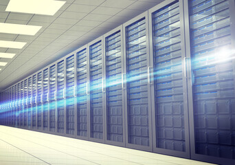 Digital png illustration of server room on transparent background