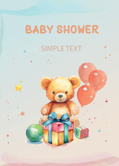 Abstract watercolor vector background.  
Baby shower birthday watercolour hand drawn cartoon invitation card, poster, gift ideas.