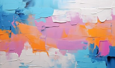 Closeup of abstract rough colorful multicolored art painting texture, with oil brushstroke, pallet knife paint on canvas (Generative Ai)