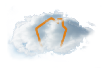 Digital png illustration of house symbol over cloud on transparent background