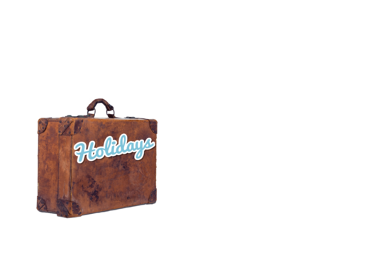 Digital png illustration of suitcase with holidays text on transparent background