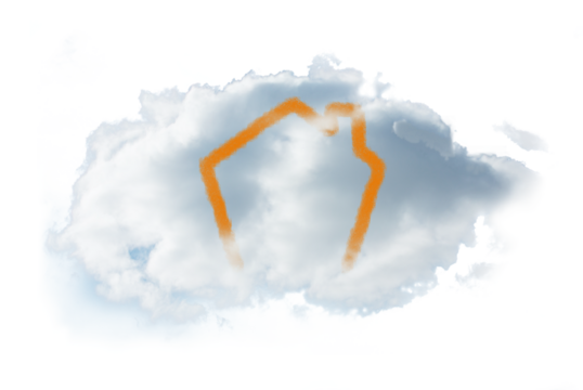 Digital png illustration of house symbol over cloud on transparent background