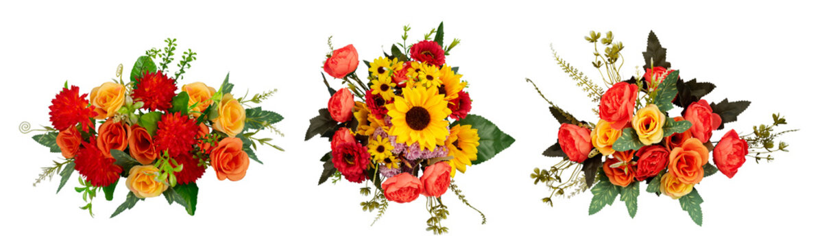 set of floral bouquet decoration isolated