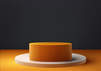 3D White and Yellow Podium Stand Vector Illustration