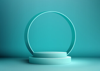 3D Blue Podium Steps Stand with Circle Backdrop