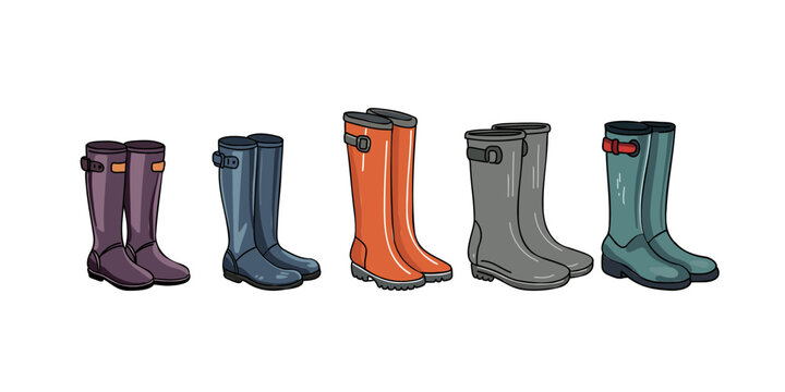 Set of rubber boots, vector illustration