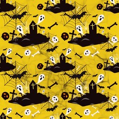  Halloween fabric pattern. hand drawn can be used in fashion decoration design. Bedding, curtains, tablecloths 