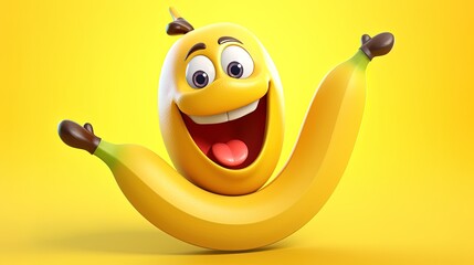 Illustration of a 3D cute banana character cartoon, generated by AI - obrazy, fototapety, plakaty