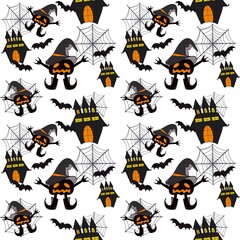  Halloween fabric pattern. hand drawn can be used in fashion decoration design. Bedding, curtains, tablecloths 