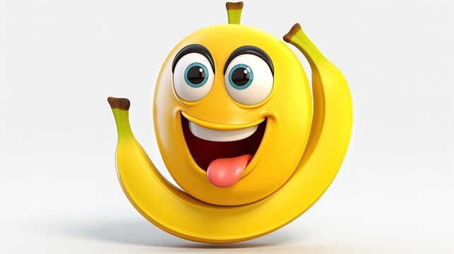 Illustration of a 3D cute banana character cartoon, generated by AI