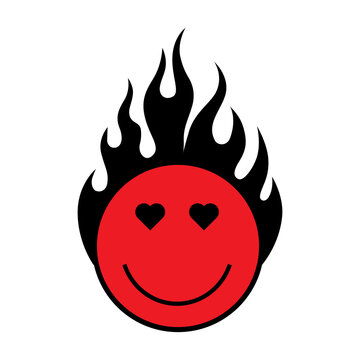 cartoon devil icon with fire