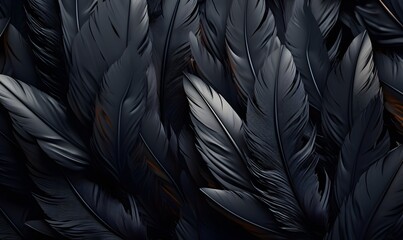 dark black feathers background as beautiful abstract wallpaper header, AI generative