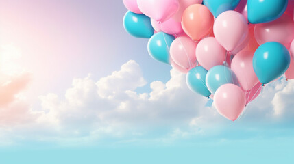 Fototapeta na wymiar Beautiful panoramic background with pink and blue balloons