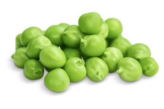 Bunch of fresh green peas isolated on transparent background.