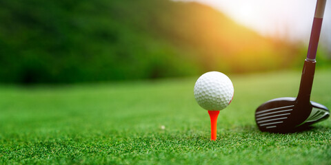 Close up golf ball on green grass field