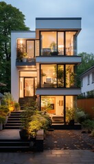 modern house in the evening generative ai 