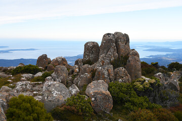 beautiful landscape vista of Mount Wellington tourist landmark in Hobart Tasmania in Australia, ...