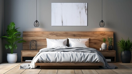 Bed in the bedroom, generative AI