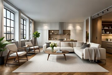 Naklejka na ściany i meble modern living room with fireplace generated by AI