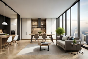 Obraz na płótnie Canvas modern living room with fireplace generated by AI