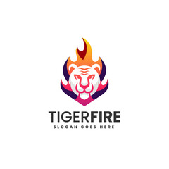 Vector Logo Illustration Tiger Fire Gradient Colorful Style