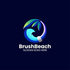 Vector Logo Illustration Brush Beach Gradient Colorful Style