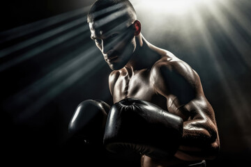 Fototapeta na wymiar Portrait young man boxing training in boxing arena at the gym , Created with Generative Ai Technology
