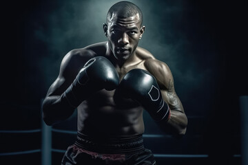 Fototapeta na wymiar Portrait young man boxing training in boxing arena at the gym , Created with Generative Ai Technology