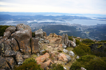 beautiful landscape vista of Mount Wellington tourist landmark in Hobart Tasmania in Australia, ...