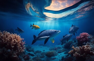Fototapeta na wymiar coral reef with fish -Ai