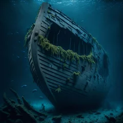 Papier Peint photo Lavable Naufrage shipwreck on deep sea - Ai
