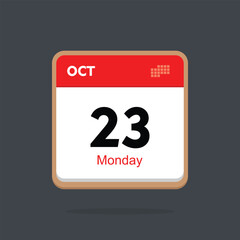 monday 23 october icon with black background, calender icon