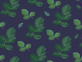 Rose leaves and stems, seamless pattern print